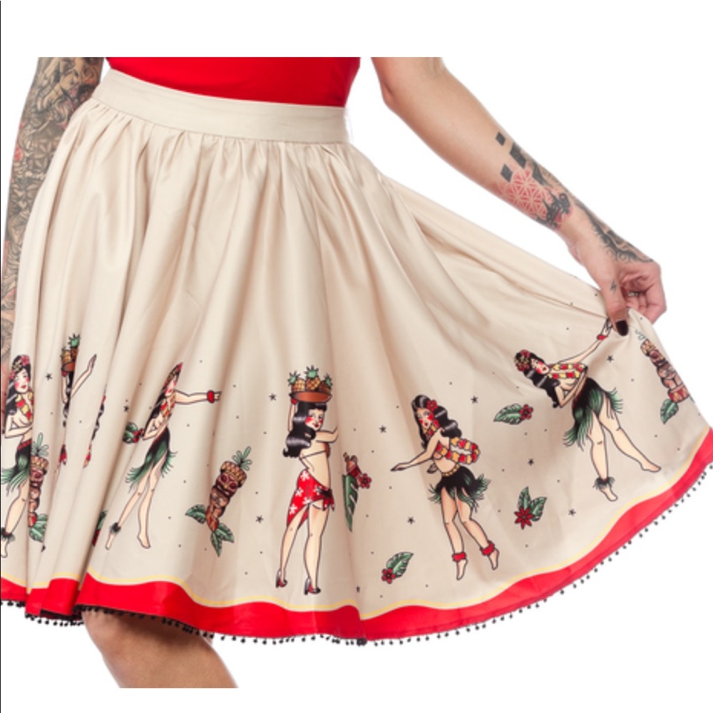 Sourpuss Cream and Red Hula Girl Skirt